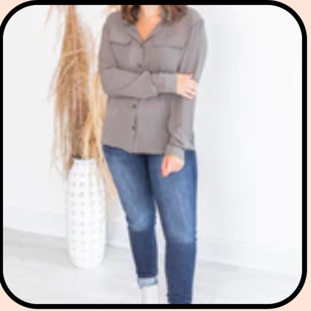 Pink Lily Olive Button Down Blouse Top